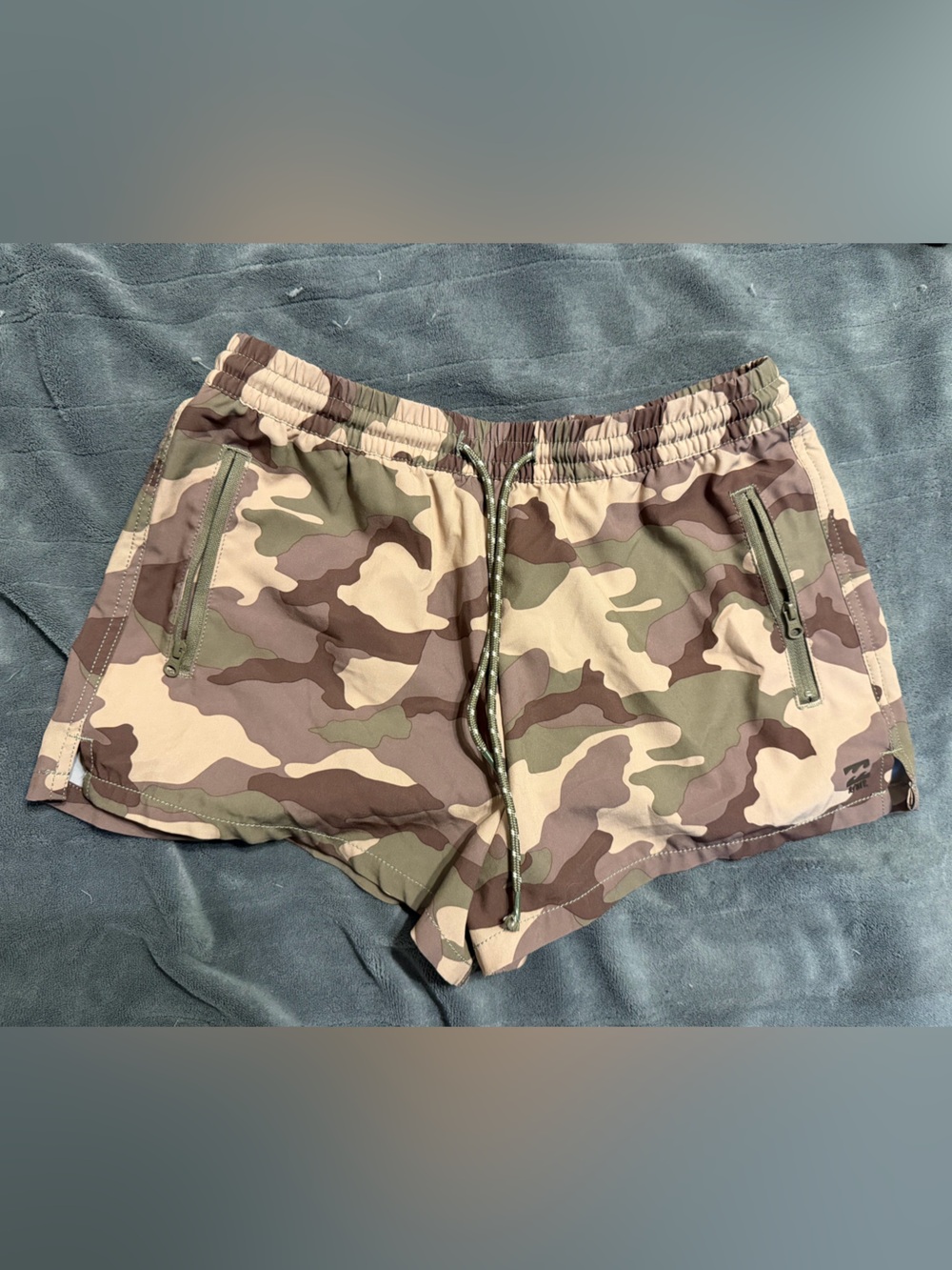 Billabong Brown and Green Camo Elastic Waist Shorts